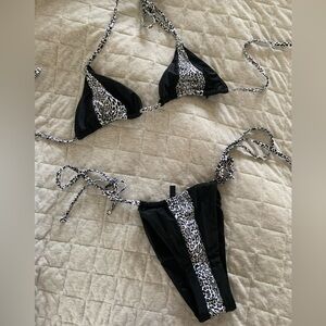 Kendall + Kylie “Liquid Leo” Black White High cut Animal Print String Bikini